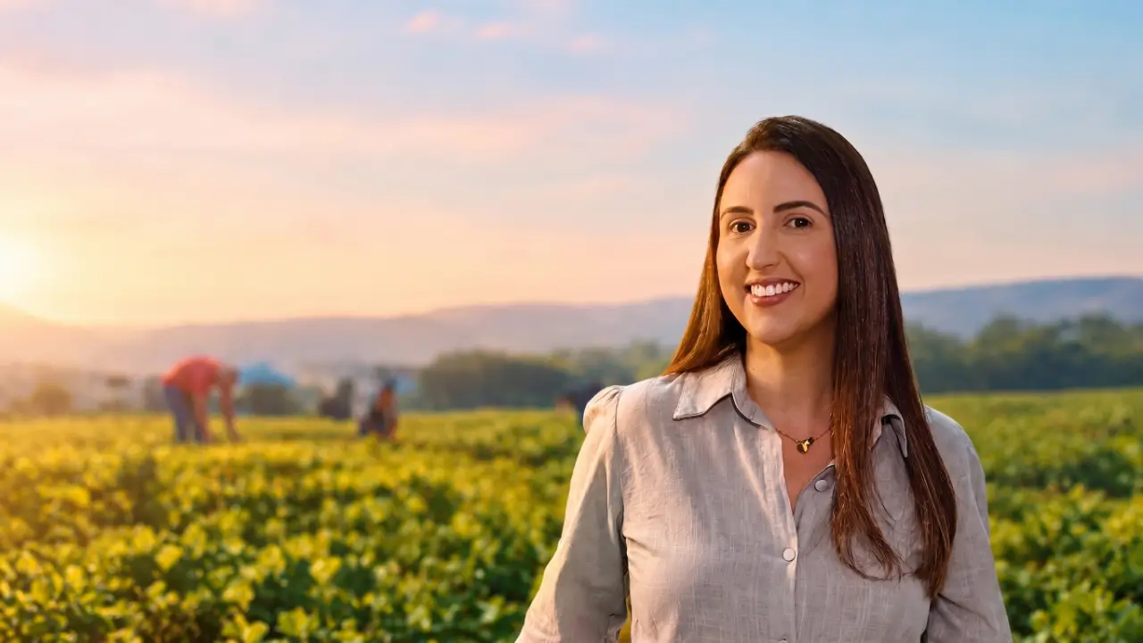 Kelly Ferreira, advogada, num campo de lavoura